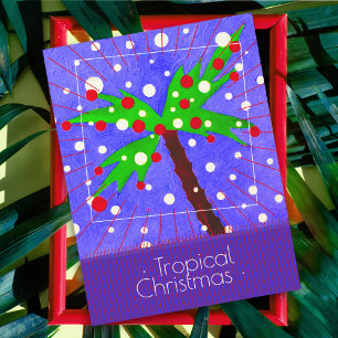 Cartão Postal De Festividades Árvores de Natal tropicais pontos de neve Feliz N