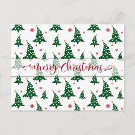 Cartão Postal De Festividades Árvores de Natal Verdes & Padrão de Flocos de Neve