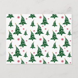 Cartão Postal De Festividades Árvores de Natal Verdes & Padrão de Flocos de Neve