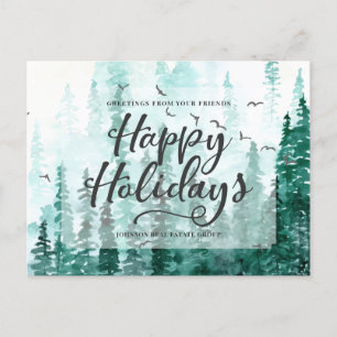 Cartão Postal De Festividades Árvores de Pinheiros de Aquarela Verde Férias Fe