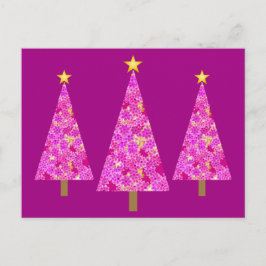 Cartão Postal De Festividades Árvores florais modernas de Natal magenta