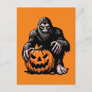 Cartão Postal De Festividades Assustador De Pumpkin Bigfoot Halloween