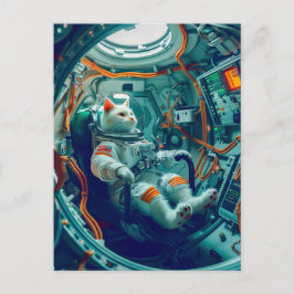 Cartão Postal De Festividades Astronaut Cat on a Mission Across the Endless Gala