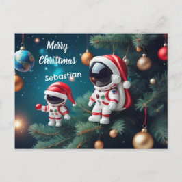 Cartão Postal De Festividades Astronauta Cósmico de Natal Celebrando Xmas