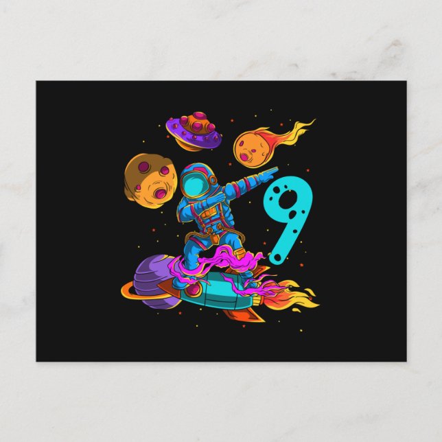 Cartão Postal De Festividades Astronauta de Astronauta no Espaço 9º Aniversário (Frente)