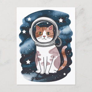 Cartão Postal De Festividades Astronauta de Gato do Espaço Cinto