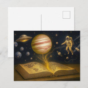 Cartão Postal De Festividades Astronauta flutua de história em quadrinhos cósmic