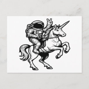 Cartão Postal De Festividades Astronauta Montando Unicórnio