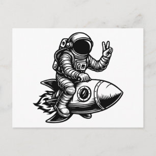 Cartão Postal De Festividades Astronauta Pilotando Foguete