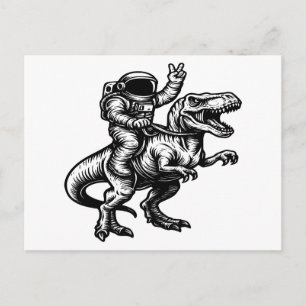 Cartão Postal De Festividades Astronauto Montando T Rex