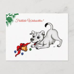 Cartão Postal De Festividades auf Deutsch Weihnachten mit Welpe Glocke und Ball