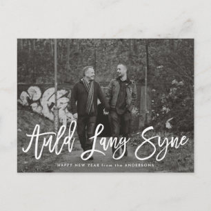Cartão Postal De Festividades Auld Lang Syne Script   Cartão com fotos de Ano No