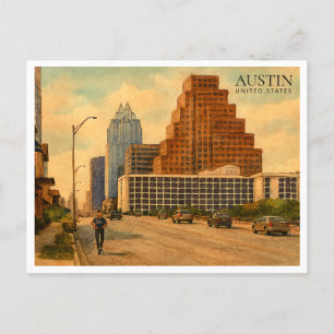 Cartão Postal De Festividades Austin Texas Skyline - Viagem de Aquarela