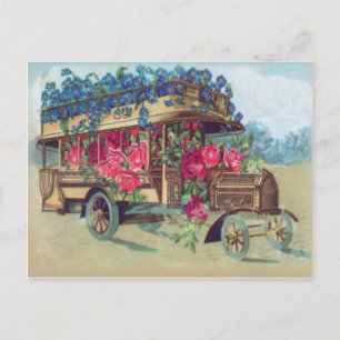 Cartão Postal De Festividades Autocarro Vitoriano Antigo Cheio de Flores de Pásc
