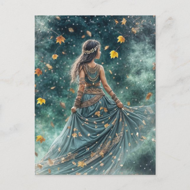 Cartão Postal De Festividades Autoutono Equinox Boho Child and Leaves (Frente)