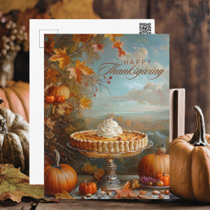 Cartão Postal De Festividades Autumn Deixa Pumpkin Pie Feliz Ação de Graças