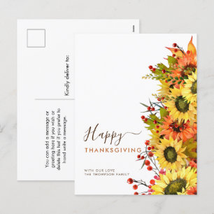Cartão Postal De Festividades Autumn Sunflower Happy Graças Names