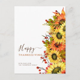 Cartão Postal De Festividades Autumn Sunflower Happy Graças Names