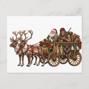 Cartão Postal De Festividades Aventura de Caça de Natal do Papai Noel Bigfoot Vi
