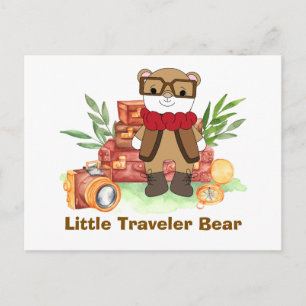 Cartão Postal De Festividades Aventura de desenho animado de urso fofo de viagem