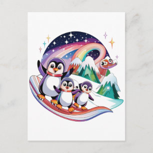 Cartão Postal De Festividades Aventura de Natal de Inverno do Pinguim na Maravil