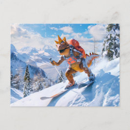 Cartão Postal De Festividades Aventura Dino Ski nos Alpes