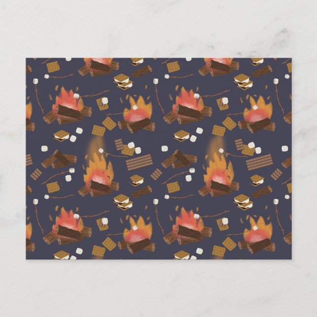 Cartão Postal De Festividades Aventura e Marshmallow de Acampamento de Fogo (Frente)