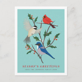 Cartão Postal De Festividades Aves de inverno Ilustradas