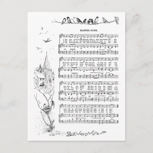 Cartão Postal De Festividades Aves, Primavera e Canções Páscoas (Frente)