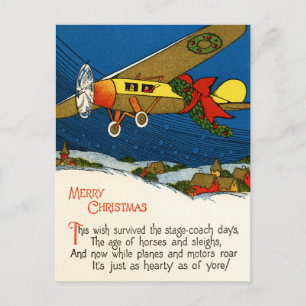 Cartão Postal De Festividades Avião Feliz Natal Vintage
