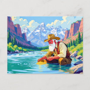 Cartão Postal De Festividades Avô procurando ouro no rio Yukon