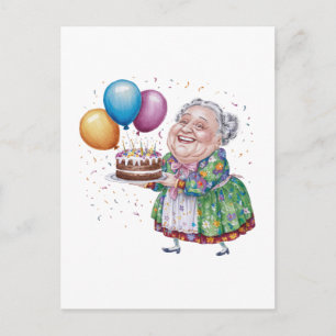 Cartão Postal De Festividades Avozinho engraçado avental floral arte de aniversá