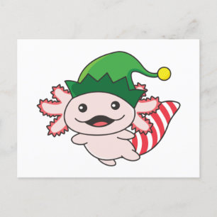 Cartão Postal De Festividades Axolotl Felry Natal Elf Axolotl Café