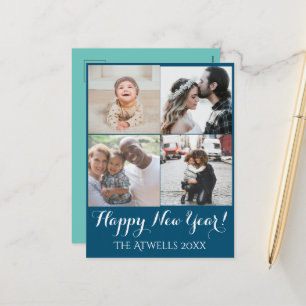 Cartão Postal De Festividades Azul da família de Felizes anos novos de fotos Fer