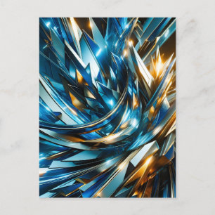 Cartão Postal De Festividades Azul Dourado Futurista Abstrato Metálico Geométric
