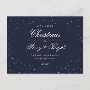 Cartão Postal De Festividades Azul Elegante e Dourado Natal