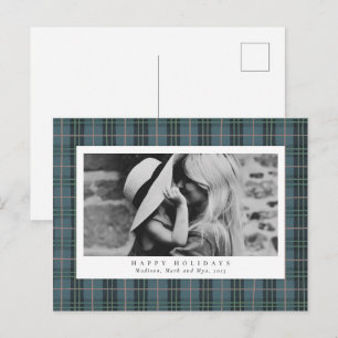 Cartão Postal De Festividades Azul Empoeirado Elegante Xadrez Uma Foto