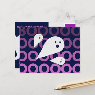 Cartão Postal De Festividades Azul Escuro e Mínimo Roxo Boo de Halloween