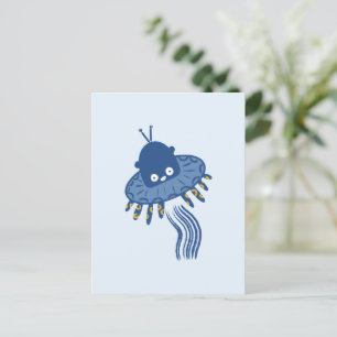 Cartão Postal De Festividades Azul Kawaii Octopus UFO