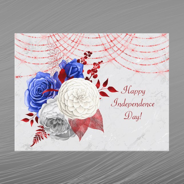 Cartão Postal De Festividades Azul Vermelho Branco Patriótico Bouquet (Criador carregado)