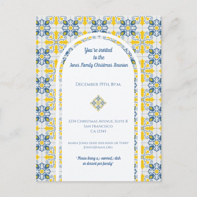 Cartão Postal De Festividades Azulejos portuguesas para a reunião de Natal da fa (Frente)