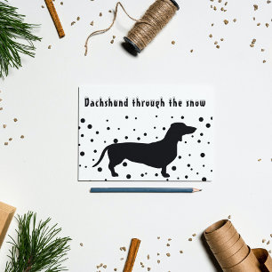 Cartão Postal De Festividades B&W Engraçado   Dachshund Através Da Neve  