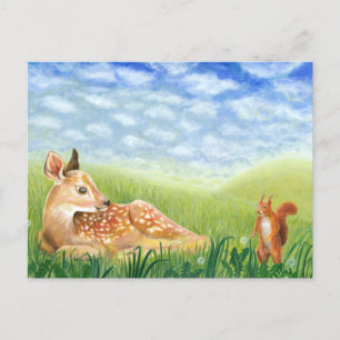Cartão Postal De Festividades Baby Deer no Grass Ilustration