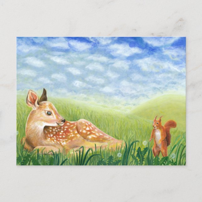 Cartão Postal De Festividades Baby Deer no Grass Ilustration (Frente)