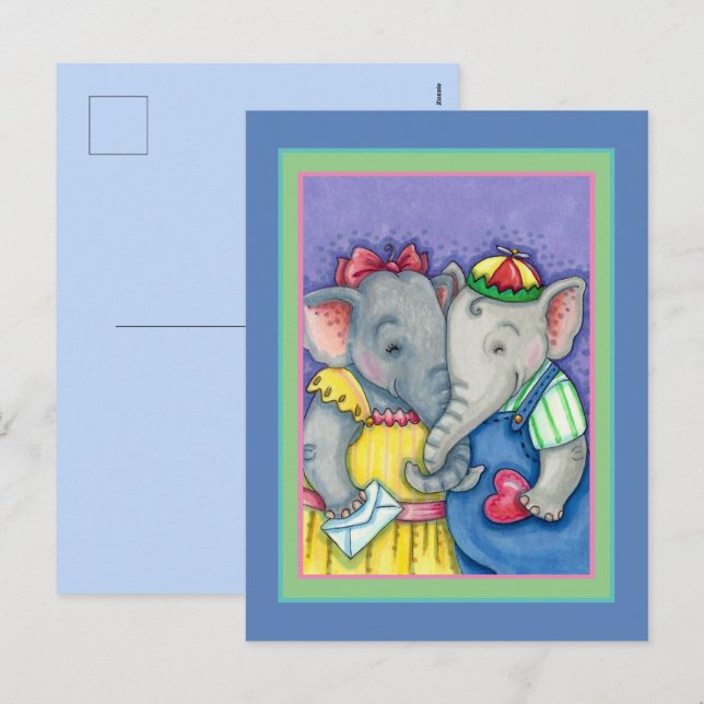 CARTÃO POSTAL DE FESTIVIDADES BABY ELEFANTS PRIMEIRO AMOR, AMIGOS DO PACHYDERM. (Frente/Verso)