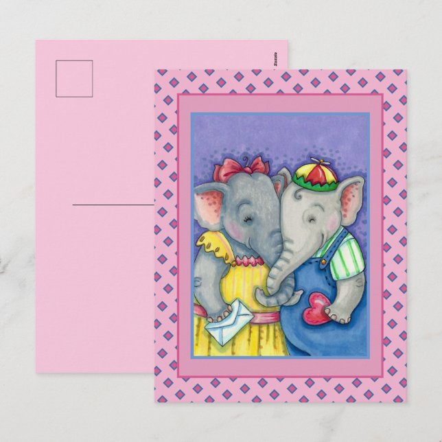 CARTÃO POSTAL DE FESTIVIDADES BABY ELEFANTS PRIMEIRO AMOR, AMIGOS DO PACHYDERM. (Frente/Verso)