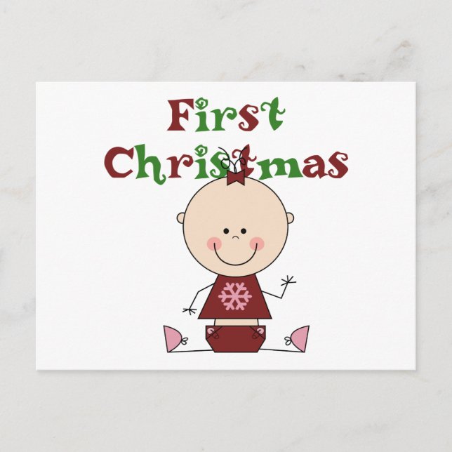 Cartão Postal De Festividades Baby Girl First Christmas T-shirts e presentes (Frente)