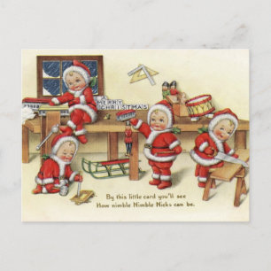Cartão Postal De Festividades Baby Santas Vintage