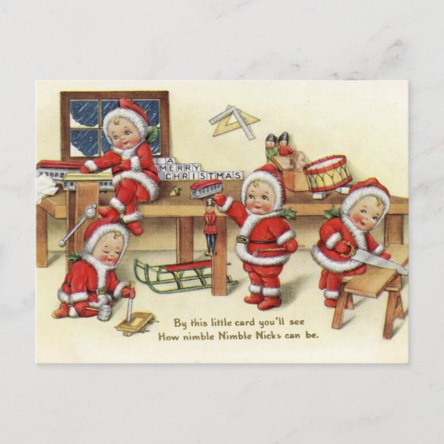 Cartão Postal De Festividades Baby Santas Vintage (Frente)