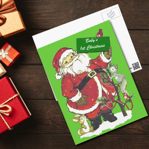 Cartão Postal De Festividades Baby's First Christmas Cute Santa